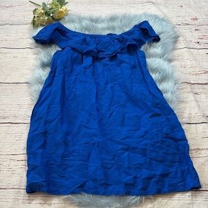 Tommy Bahama Linen Blend Of The Shoulder Blue Dress sz S